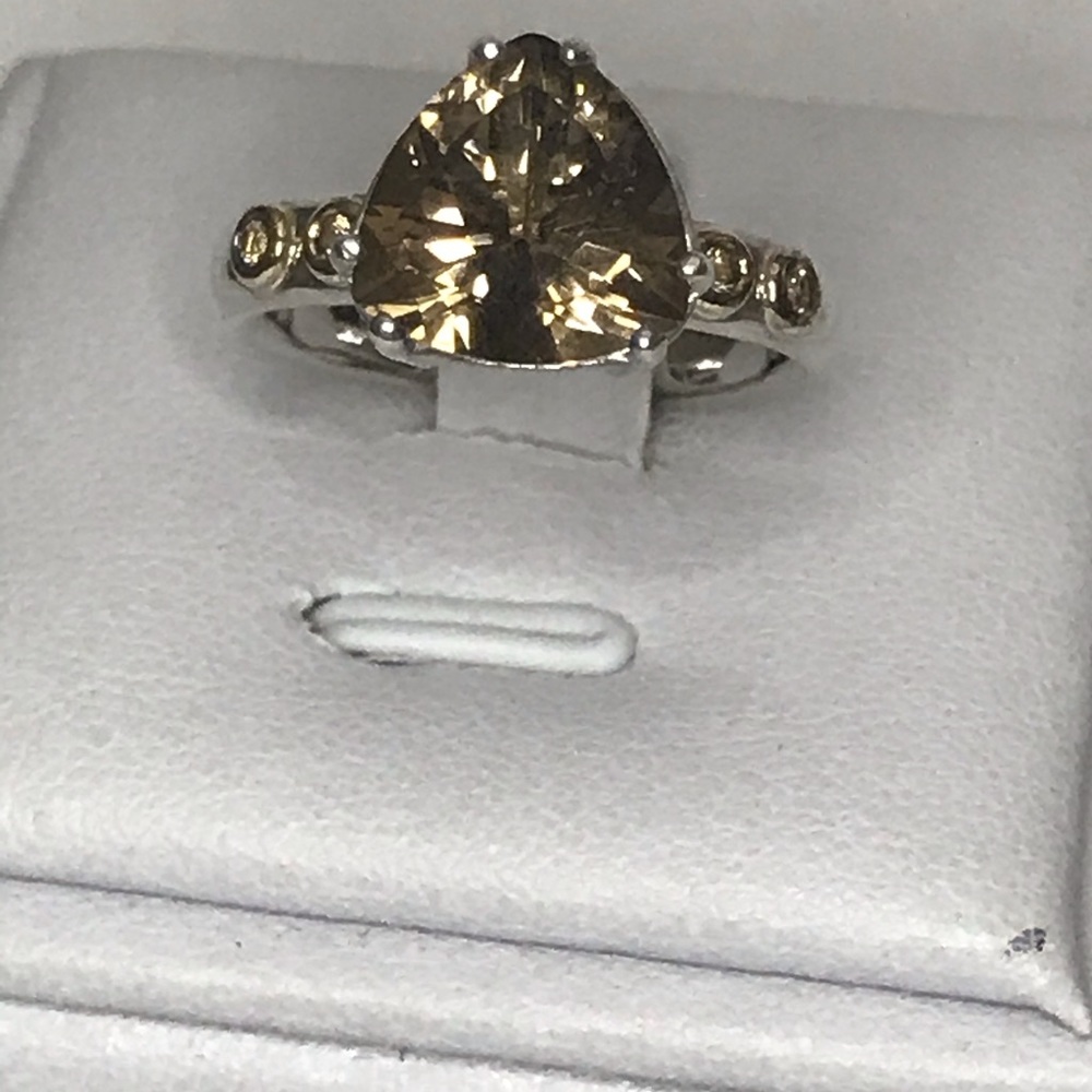 Pandora Trillion Cut Smoky Topaz Ring - Picture 8 of 9